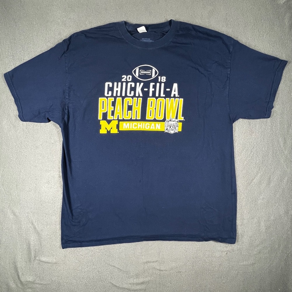2018 Chick-Fil-A Peach Bowl Michigan Wolverines Navy‎ Blue T-Shirt 2XL
